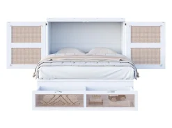 Cama rebatível 140x200 cm - com gavetas - em madeira maciça - com ripas - branco (colchão não incluído)
