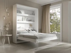 Cama rebatível 160x200 cm abertura vertical manual com LEDs branco + colchão - RAPILI