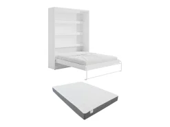 Cama rebatível 160x200 cm abertura vertical manual com LEDs branco + colchão - RAPILI