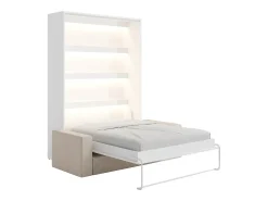 Cama rebatível 160x200 cm abertura vertical manual com LEDs branco + sofá - RAPILI