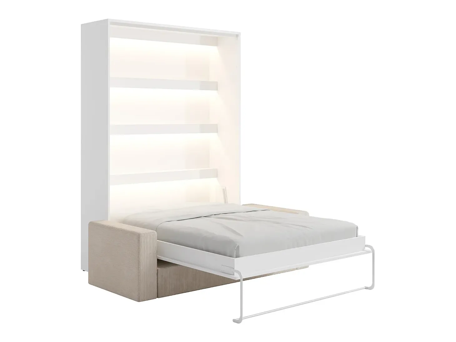 Cama rebatível 160x200 cm abertura vertical manual com LEDs branco + sofá - RAPILI