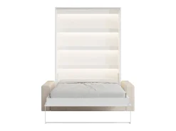 Cama rebatível 160x200 cm abertura vertical manual com LEDs branco + sofá - RAPILI