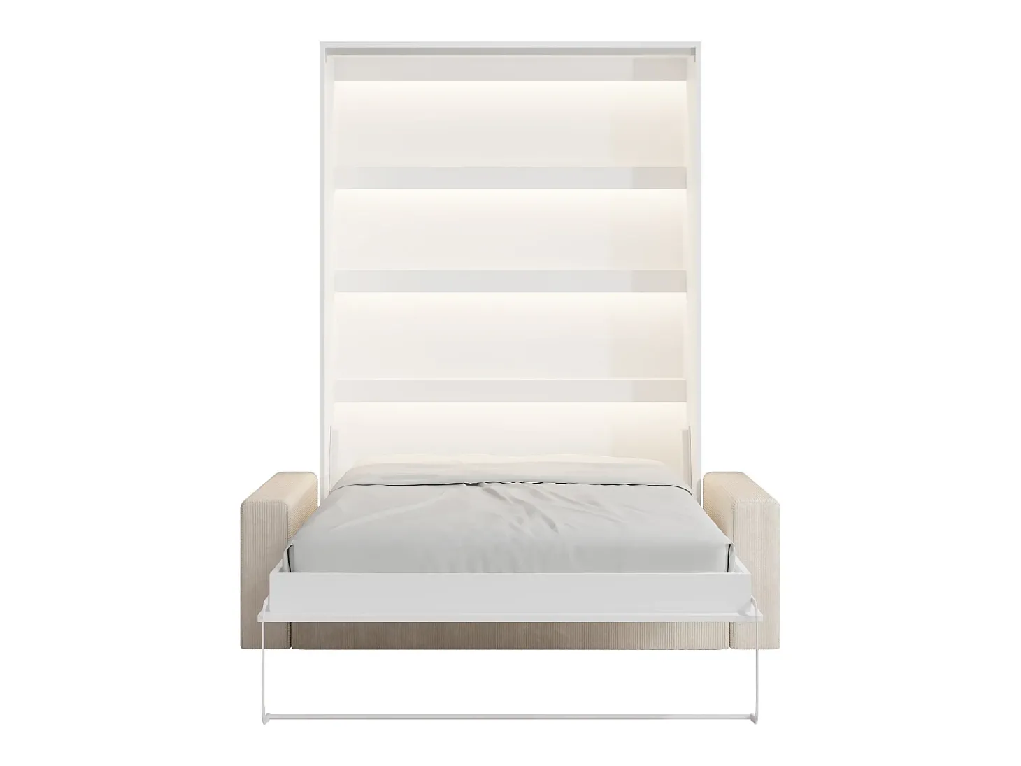 Cama rebatível 160x200 cm abertura vertical manual com LEDs branco + sofá - RAPILI