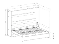 Cama rebatível 140x200 cm abertura horizontal com LEDs branco e natural + colchão - RAPILI