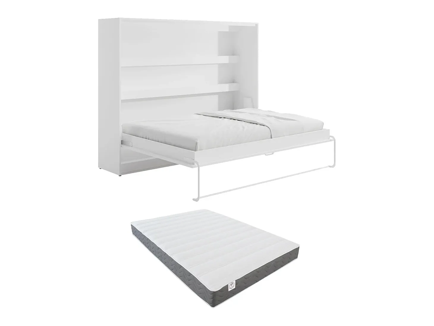 Cama rebatível 140x200 cm abertura horizontal manual com LEDs branco + colchão RAPILI