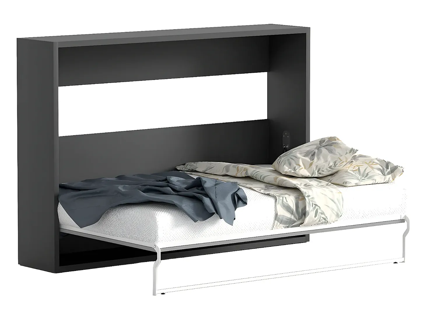 Cama rebatível 140x200 cm abertura horizontal antracite e natural + colchão - MALINA II