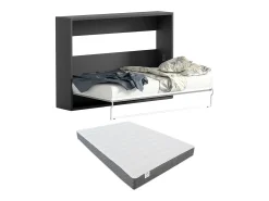 Cama rebatível 140x200 cm abertura horizontal antracite e natural + colchão - MALINA II