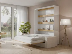 Cama rebatível 140x200 cm abertura vertical LEDs branco e natural + sofá - RAPILI