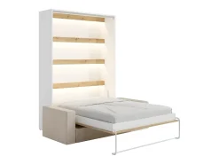 Cama rebatível 140x200 cm abertura vertical LEDs branco e natural + sofá - RAPILI