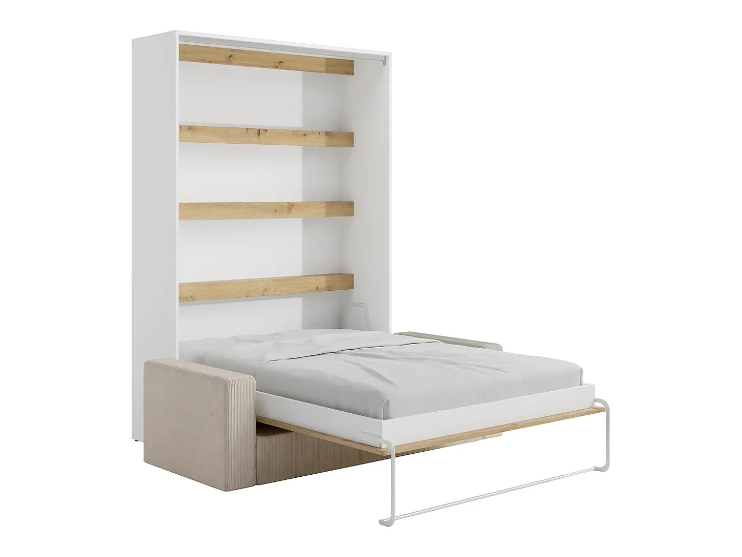 Cama rebatível 140x200 cm abertura vertical LEDs branco e natural + sofá - RAPILI