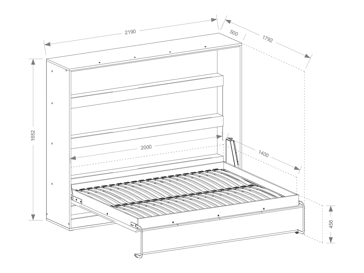 Cama rebatível 140x200 cm abertura horizontal com LEDs branco e natural - RAPILI