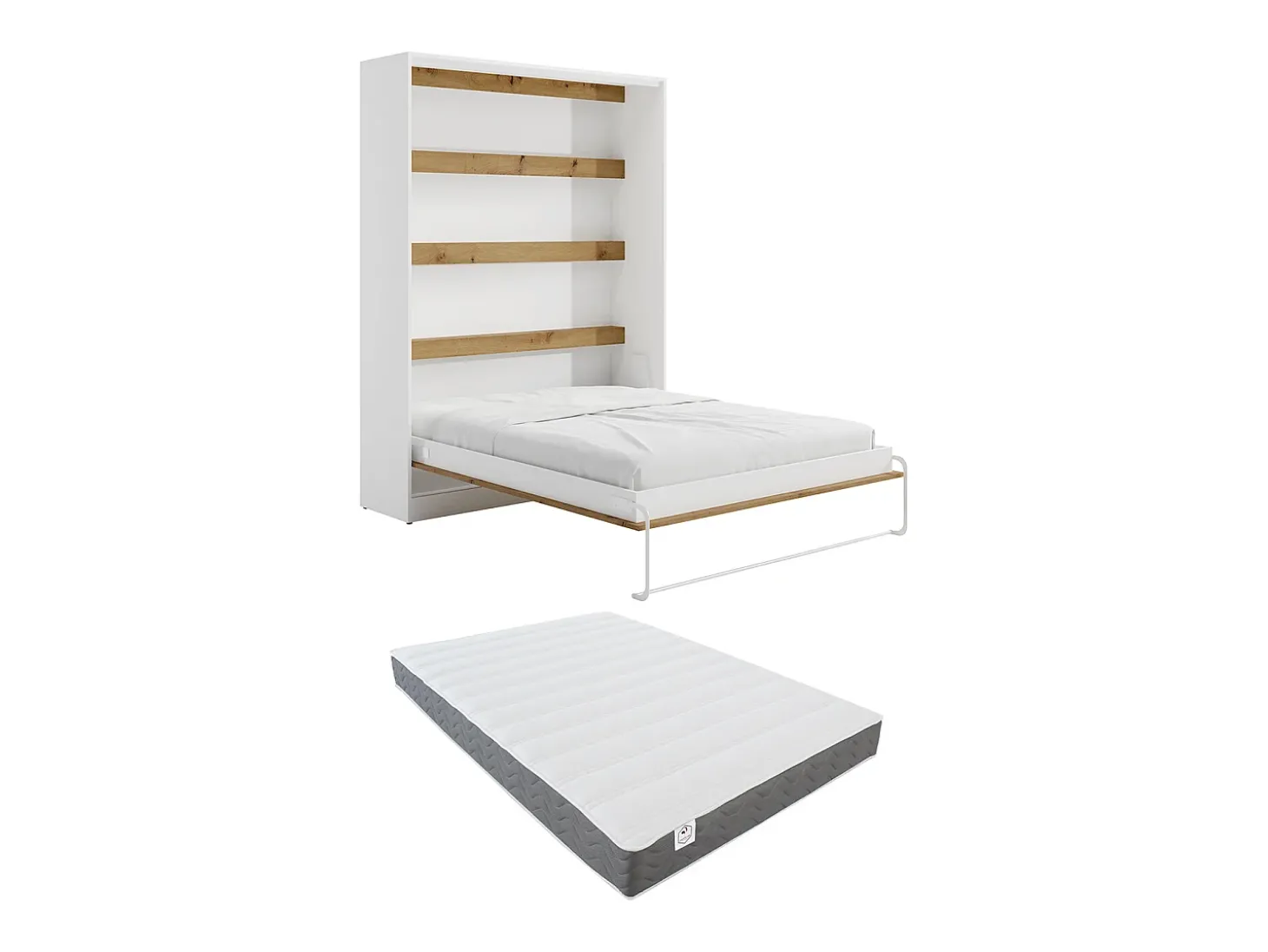 Cama rebatível 160x200 cm abertura vertical manual LEDs branco e natural + colchão RAPILI