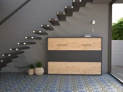 Cama rebatível 140x200 cm abertura horizontal antracite e natural - MALINA II