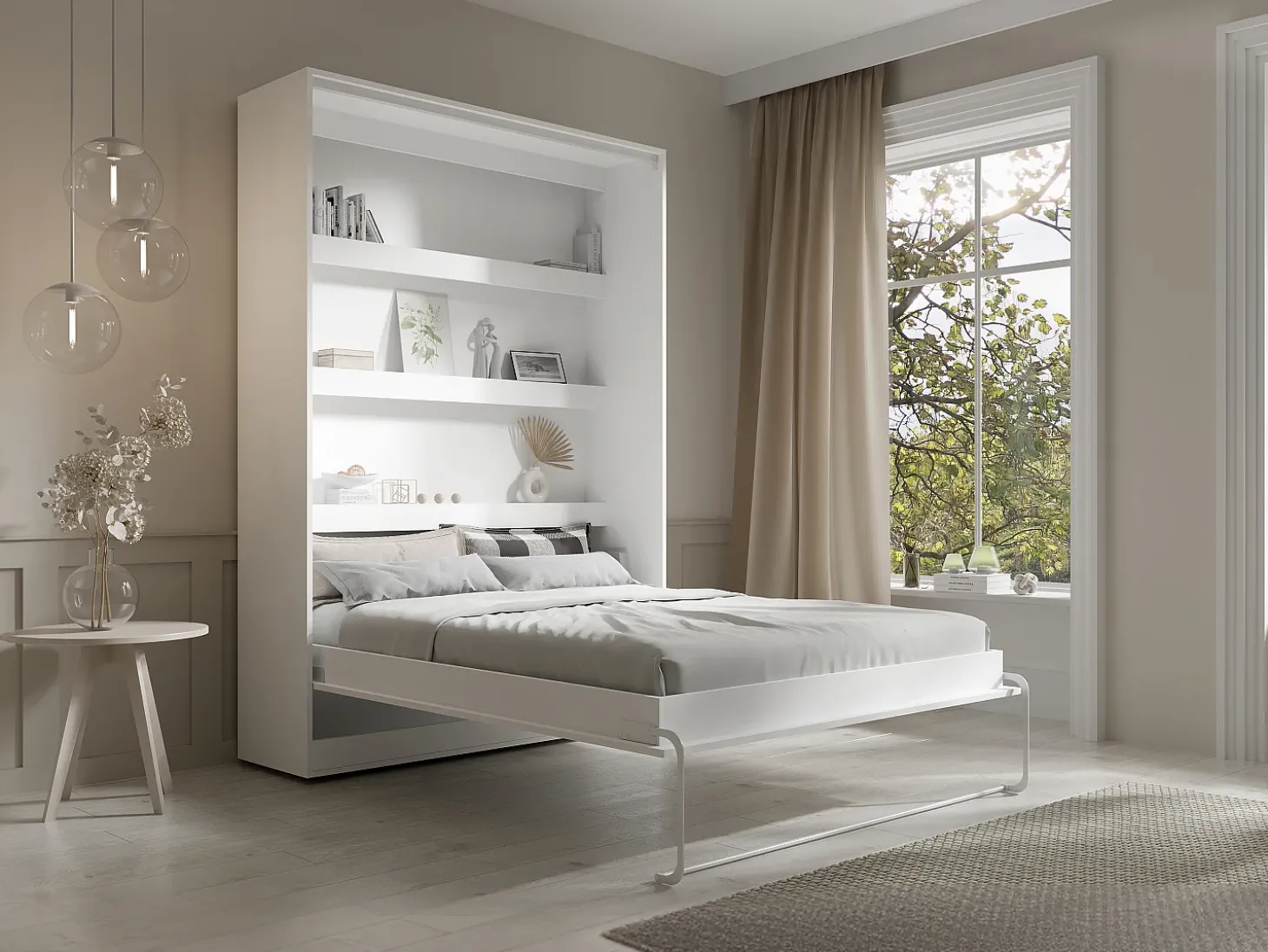 Cama rebatível 140x200 cm abertura vertical manual com LEDs branco - RAPILI