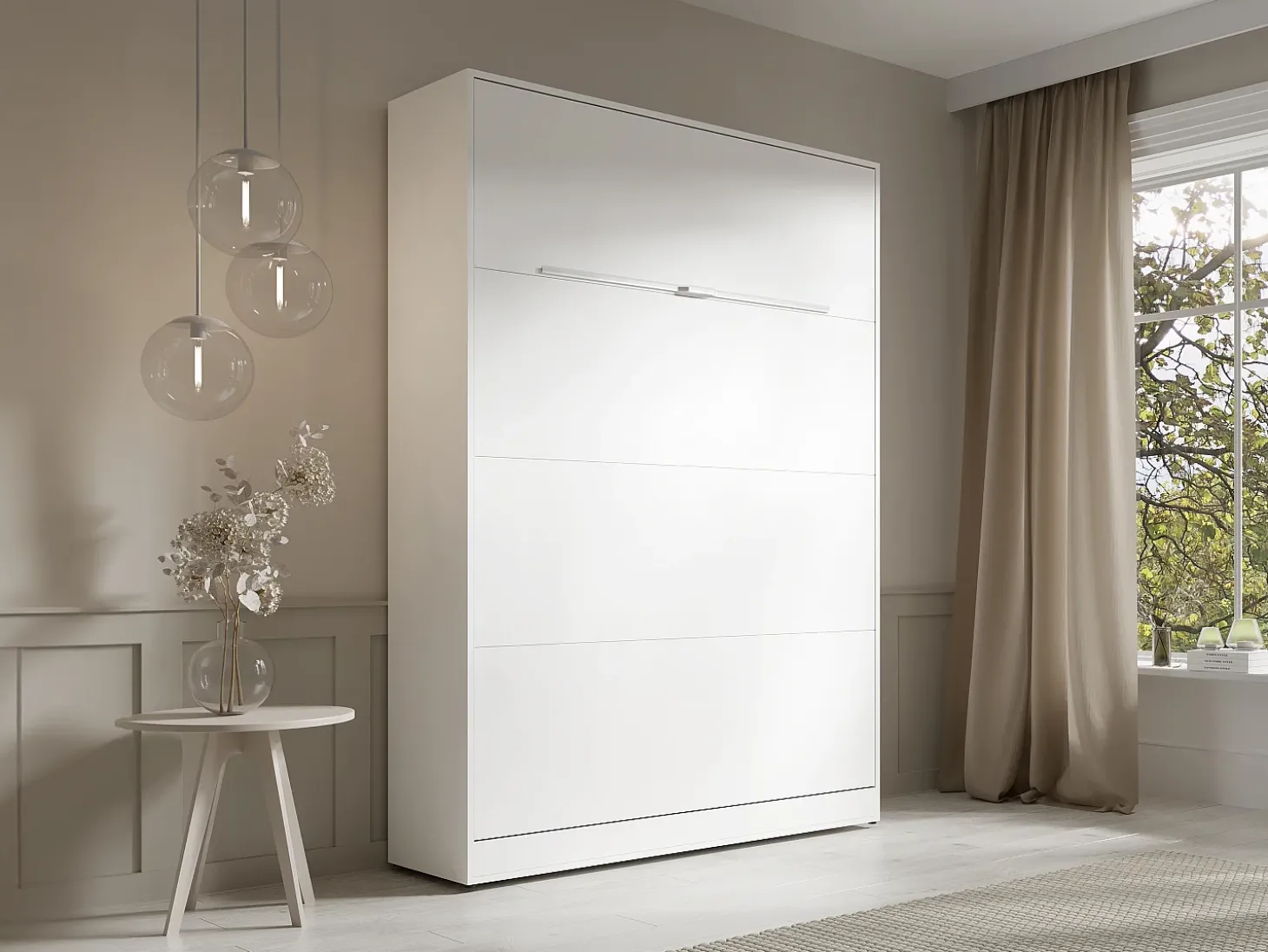 Cama rebatível 140x200 cm abertura vertical manual com LEDs branco - RAPILI
