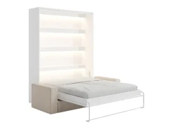 Cama rebatível 160x200 cm com LEDs branco e natural + colchão + sofá - RAPILI