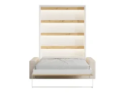 Cama rebatível 140x190 cm com LEDs branco e natural + colchão + sofá - RAPILI