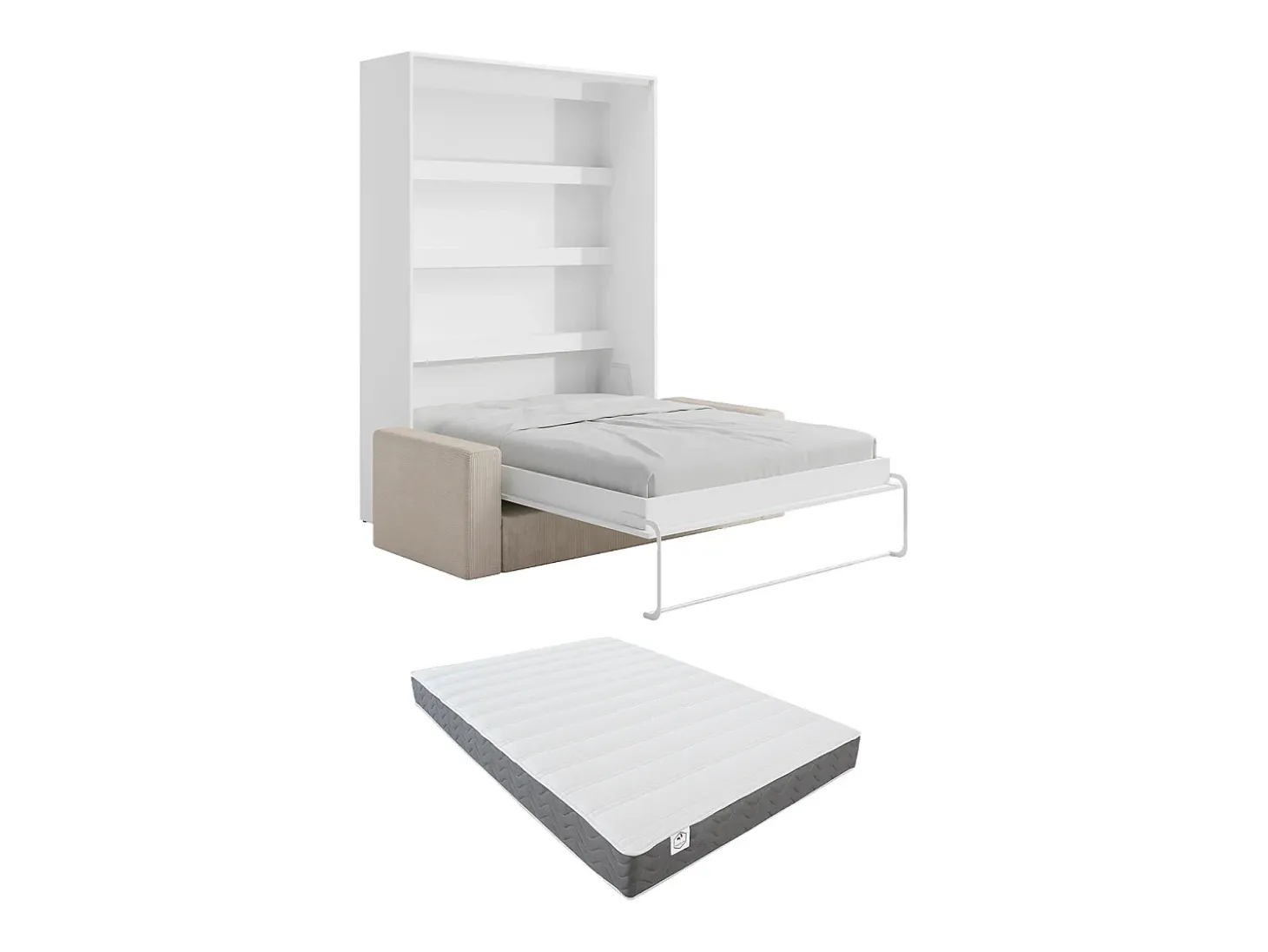 Cama rebatível 140x190 cm com LEDs branco e natural + colchão + sofá - RAPILI
