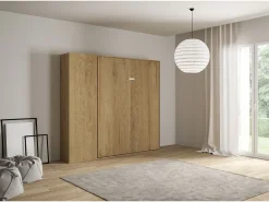 Cama retrátil 160 vertical Kentaro com armário coluna Carvalho Natural