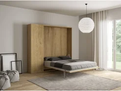 Cama retrátil 160 vertical Kentaro com armário coluna Carvalho Natural