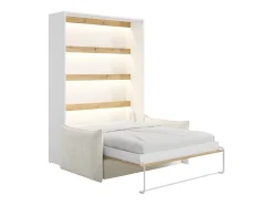 Cama retrátil 140 x 200 cm abertura vertical manual leds branca e natural + sofá - RAPILI