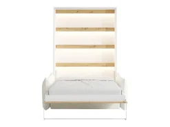 Cama retrátil 140 x 200 cm abertura vertical manual leds branca e natural + sofá - RAPILI