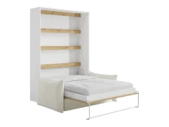 Cama retrátil 140 x 200 cm abertura vertical manual leds branca e natural + sofá - RAPILI