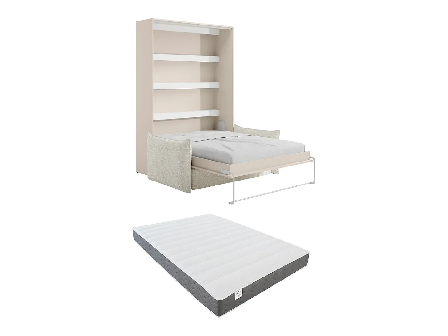 Cama retrátil 140 x 200 cm abertura vertical leds bege + colchão + sofá - RAPILI