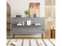 Cama retrátil de madeira 140x200 cm - com base de ripas - Cinza