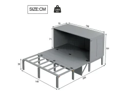 Cama retrátil de madeira 140x200 cm - com base de ripas - Cinza
