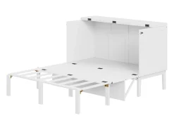 Cama retrátil de madeira 140x200 cm - com base de ripas - Branca
