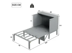 Cama retrátil em madeira 90x200 cm - com base de ripas - Cinza