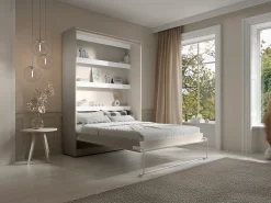 Cama retrátil queen size 160 x 200 cm abertura vertical com leds bege - RAPILI