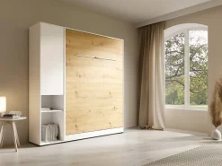 Cama retrátil vertical 160 x 200 cm branco e natural 1 armário - RAPILI