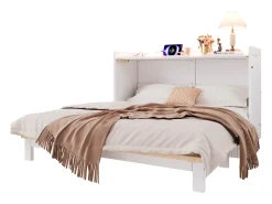 Cama retrátil 140x200 cm - con porta USB + tomada elétrica - con iluminação LED - Cama conversível - branco (colchão não incluído)