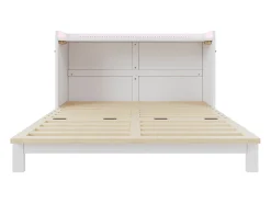 Cama retrátil 140x200 cm - con porta USB + tomada elétrica - con iluminação LED - Cama conversível - branco (colchão não incluído)