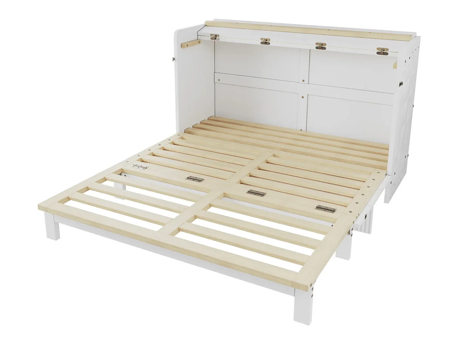 Cama retrátil 140x200 cm - con porta USB + tomada elétrica - con iluminação LED - Cama conversível - branco (colchão não incluído)