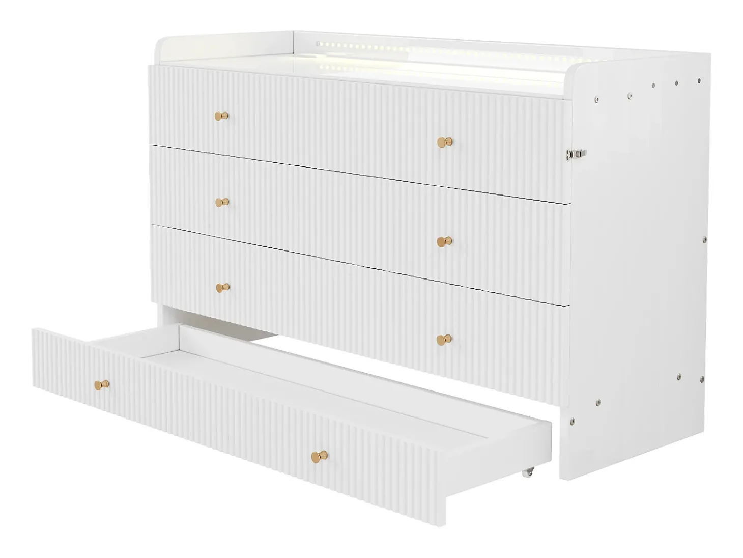 Cama retrátil 140x200 cm - con porta USB + tomada elétrica - con iluminação LED - Cama conversível - branco (colchão não incluído)