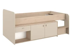 Cama semi-alta 90 x 190/200 cm com arrumação bege e natural - LUNOBI