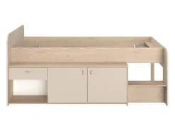 Cama semi-alta 90 x 190/200 cm com arrumação bege e natural - LUNOBI