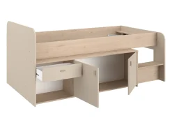 Cama semi-alta 90 x 190/200 cm com arrumação bege e natural - LUNOBI