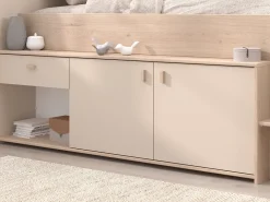 Cama semi-alta 90 x 190/200 cm com arrumação bege e natural - LUNOBI