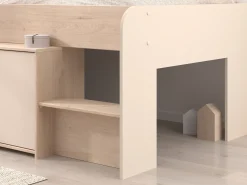 Cama semi-alta 90 x 190/200 cm com arrumação bege e natural - LUNOBI