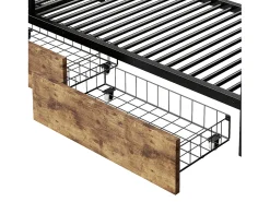Cama sobreposta 140 x 200 cm - Estrutura de metal - 2 gavetas - Várias prateleiras - Iluminação LED - Cabideiro - preto​ (colchão não incluído)