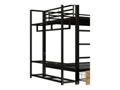 Cama sobreposta 140 x 200 cm - Estrutura de metal - 2 gavetas - Várias prateleiras - Iluminação LED - Cabideiro - preto​ (colchão não incluído)
