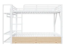 Cama sobreposta 140 x 200 cm - Estrutura de metal - 2 gavetas - Várias prateleiras - Iluminação LED - Cabideiro - Branco​ (colchão não incluído)