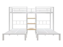 Cama sobreposta 90x200 cm - 3 camas - con fita de luz LED - equipada con 2 portas USB + 1 tomada - con escrivaninha - branco​ (colchão não incluído)