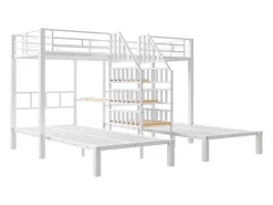 Cama sobreposta 90x200 cm - 3 camas - con fita de luz LED - equipada con 2 portas USB + 1 tomada - con escrivaninha - branco​ (colchão não incluído)