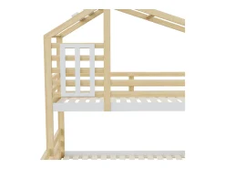 Cama sobreposta 90x200cm + 140x200cm madeira maciça - com barreiras e escada de arrumação - Branco & Natural