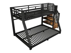 Cama sobreposta 90x200cm + 140x200cm - con fita de luz LED - três compartimentos de armazenamento - con escada - preto (colchão não incluído)